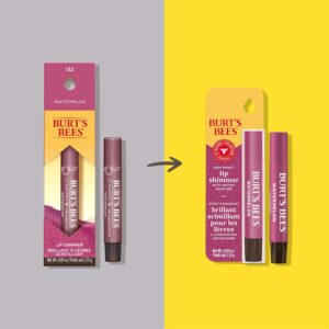 Burt's Bees Shimmer Lip Tint, Tinted Lip Balm Stick, Moisturizing for All Day Hydration with Natural Glowy Pigmented Finish & Buildable Color, Watermelon, 1 Tube, 0.09 oz. (Pack of 2)