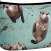 Otters Makeup Bag for Women Portable Travel Toiletry Pouch, PU Leather Cosmetic Bag with Zipper
