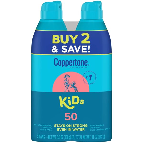 Coppertone KIDS Sunscreen Continuous Spray SPF 50 (5.5 Ounce, Pack of 2) (Packaging may vary)