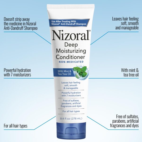 Nizoral Deep Moisturizing Conditioner with Mint & Tea Tree Oil for All Hair Types - Free of Sulfates, Parabens, Artificial Fragrances and Dyes, 9.4 oz