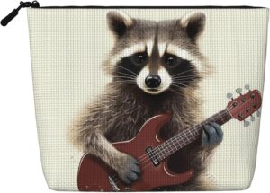 Linen Makeup Bag For Women, Waterproof Travel Cosmetic Organizer Lightweight Zipper Travel Toiletry Bag Organizer Funny Raccoon Makeup Brushes Storage Bag