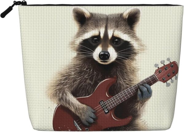 Linen Makeup Bag For Women, Waterproof Travel Cosmetic Organizer Lightweight Zipper Travel Toiletry Bag Organizer Funny Raccoon Makeup Brushes Storage Bag