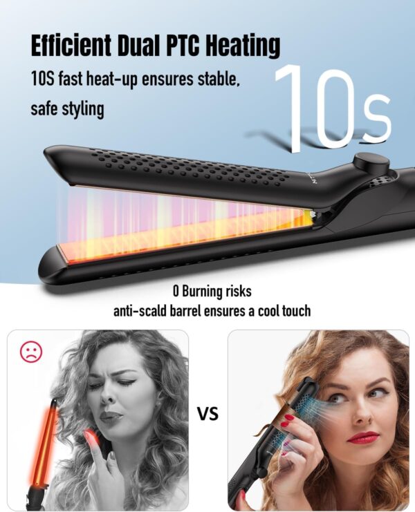 360° Airflow Styler Curling Iron, 2 in 1 Hair Straightener and Curler with Vented Cool Air to Lock in Style, 1.25 Inch Extra Long Flat Iron Curling Iron in One, Dual Voltage for Travel, LCD Display