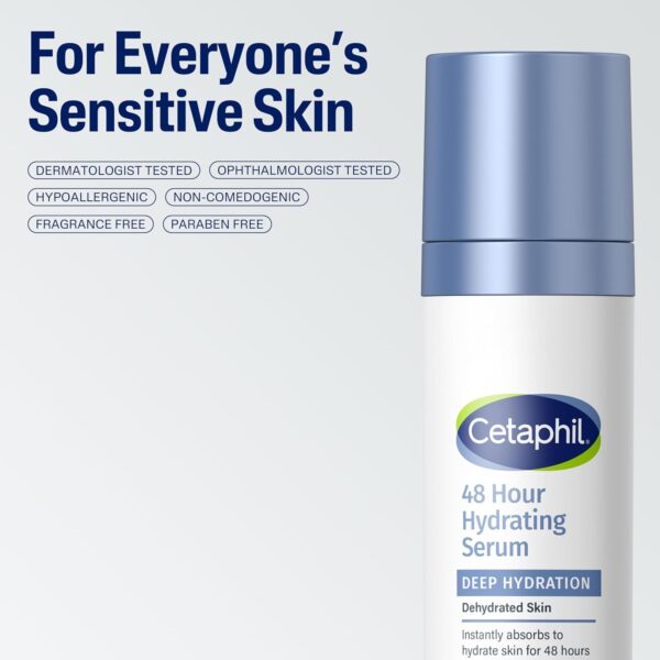 Cetaphil Deep Hydration Fragrance Free 48 Hour Activation Serum, 1 Fl oz, 48Hr Dry Skin Face Moisturizer for Sensitive Skin, With Hyaluronic Acid, Vitamin E & B5, Dermatologist Recommended