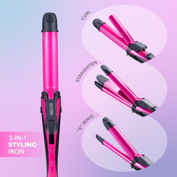 John Frieda 3-in-1 Hair Styling Tool, Ceramic Tourmaline Hair Waver, 14 Temp Settings up to 410F, Straighten, Wave, Curl, Frizz-Free, Fast Heat-Up, Auto Shut-Off, for All
