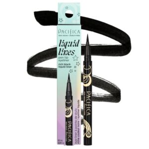 Pacifica Black Liquid Eyeliner Pen - Liquid Line - Felt tip, Smudge Proof Eyeliner - Water Resistant Gel Makeup Eye Liner - Matte Fine Tip Clean Beauty Vegan & Cruelty-Free Dermatologist Tested