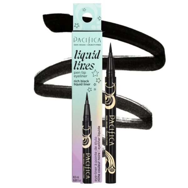 Pacifica Black Liquid Eyeliner Pen - Liquid Line - Felt tip, Smudge Proof Eyeliner - Water Resistant Gel Makeup Eye Liner - Matte Fine Tip Clean Beauty Vegan & Cruelty-Free Dermatologist Tested