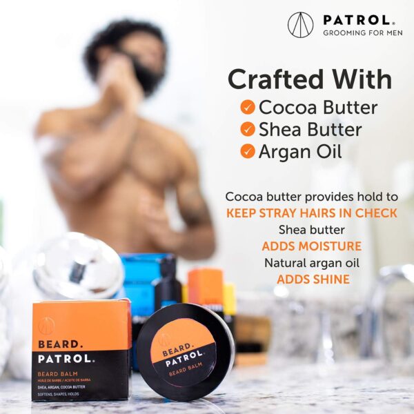 Beard Patrol Beard Balm for Men - Grooming Treatment with Argan Oil, Shea Butter, & Cocoa Butter Strengthens & Softens Beards & Mustaches - Lemongrass Scent Leave-in Conditioner Wax