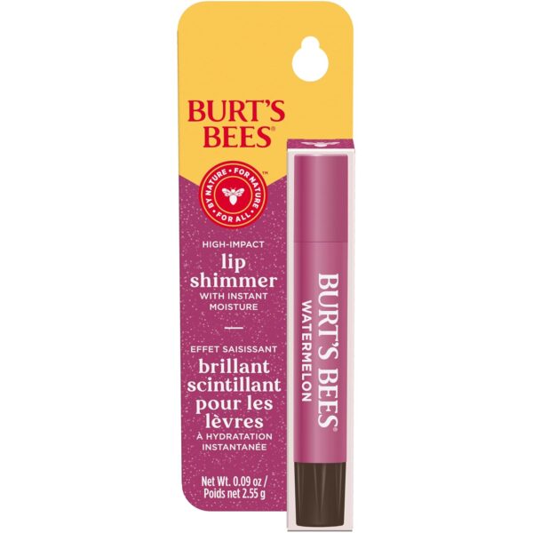 Burt's Bees Shimmer Lip Tint, Tinted Lip Balm Stick, Moisturizing for All Day Hydration with Natural Glowy Pigmented Finish & Buildable Color, Watermelon, 1 Tube, 0.09 oz. (Pack of 2)