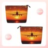 Linen Makeup Bag For Women, Waterproof Travel Cosmetic Organizer Lightweight Zipper Travel Toiletry Bag Organizer Airplane Sunset Makeup Brushes Storage Bag