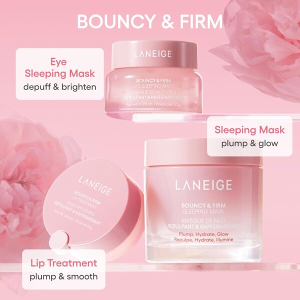 LANEIGE Bouncy & Firm Eye Sleeping Mask: Brightening Eye Care for Puffiness & Hydration with Peony & Collagen Complex, Ceramide, & 5D Hyaluronic Acid