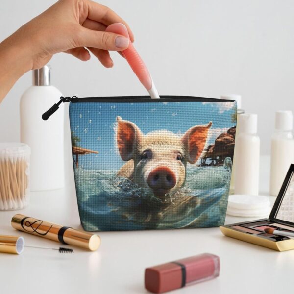 Linen Makeup Bag For Women, Waterproof Travel Cosmetic Organizer Lightweight Zipper Travel Toiletry Bag Organizer Pig Swim Bathe Makeup Brushes Storage Bag