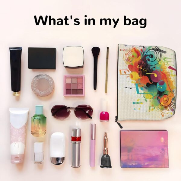 Linen Makeup Bag For Women, Waterproof Travel Cosmetic Organizer Lightweight Zipper Travel Toiletry Bag Organizer Abstract Music Themed Makeup Brushes Storage Bag