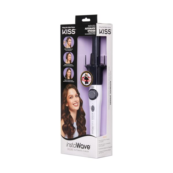 KISS Instawave Deluxe Automatic Rotating Curling Iron, Ceramic Ionic Technology, Tangle Prevention, 2-Way Rotation, Dual Heat Settings up to 420°F, 1” Curling Wand, 2-Year Warranty - Black & White