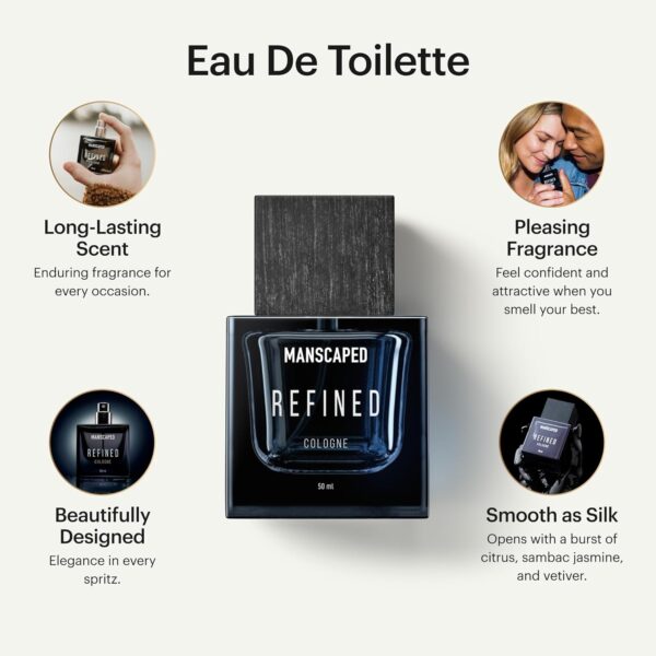 MANSCAPED® Refined® Cologne, Men's Eau de Toilette Body Spray with Burst of Citrus, Sambac Jasmine, Vetiver, Paraben-Free, 50ml