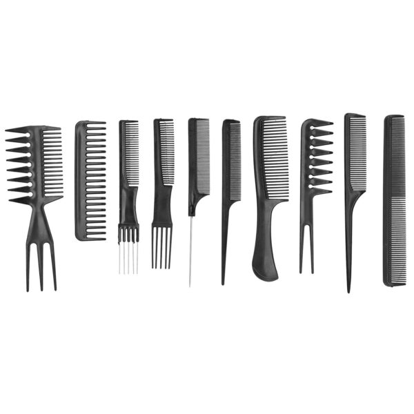 10Pcs Professional Hair Comb Set Barber Styling Tool Hair Brush Combs For Salon Home Use PP Material Black Various Sizes
