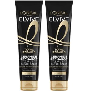 L'Oreal Paris Elvive Total Repair 5 Protein Recharge Leave In Conditioner Treatment, and Heat Protectant, 2 pack, (5.1 Ounce each) (Packaging May Vary)