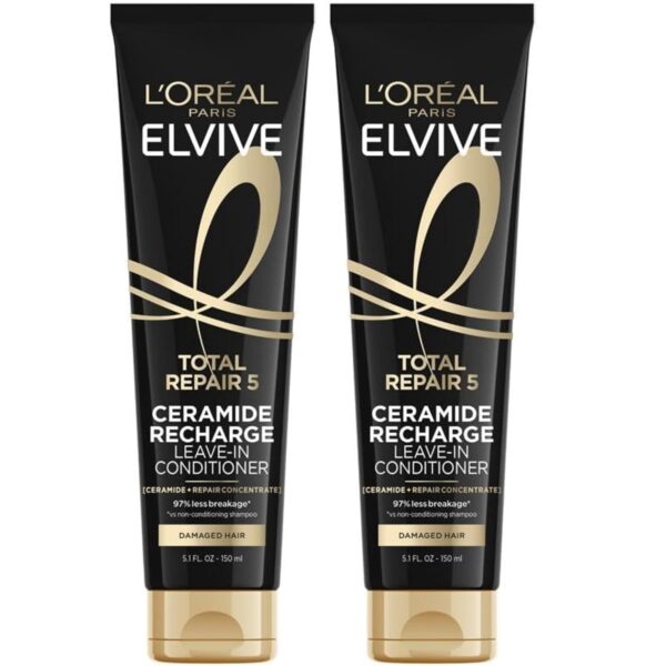 L'Oreal Paris Elvive Total Repair 5 Protein Recharge Leave In Conditioner Treatment, and Heat Protectant, 2 pack, (5.1 Ounce each) (Packaging May Vary)