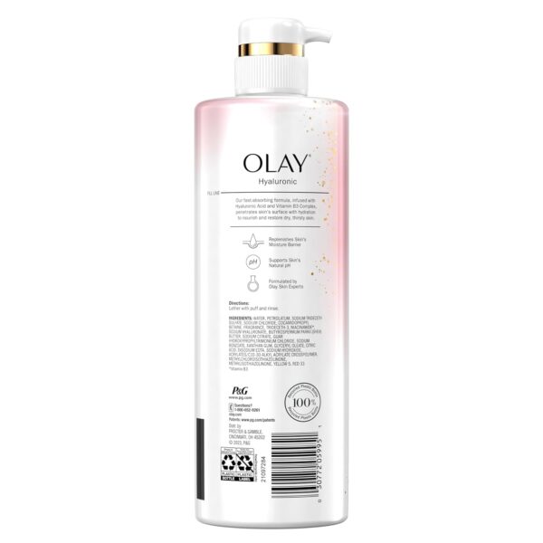 Olay Body Wash for Women, Intensely Hydrating, Hyaluronic Acid Serum Complex, Renews Moisture, Free of Parabens & Phthalates, Vitamin B3 Lameller Technology, For All Skin Types, 20 fl oz (Pack of 4)