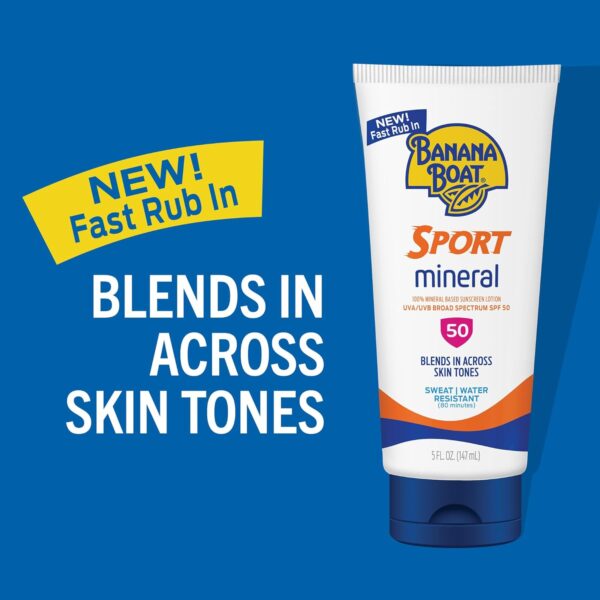 Banana Boat Sport Mineral Sunscreen SPF 50 Lotion, 5oz | Zinc Oxide Sunscreen Lotion, SPF 50 Sunblock, 5oz