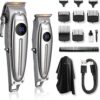 SUPRENT Professional Rechargeable Hair Clipper-Hair Clippers for Men, Cordless Hair Cutting Kit with LED Display (Silver)