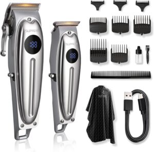 SUPRENT Professional Rechargeable Hair Clipper-Hair Clippers for Men, Cordless Hair Cutting Kit with LED Display (Silver)