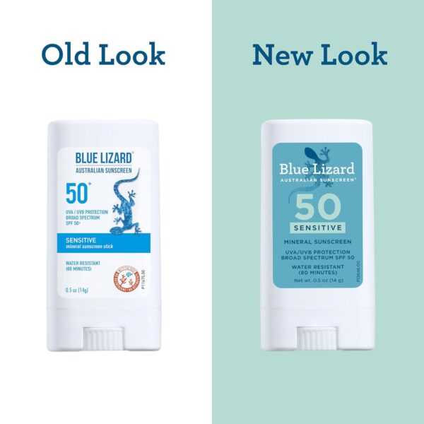 BLUE LIZARD Sensitive Mineral Sunscreen Stick with Zinc Oxide, SPF 50+, Water Resistant, UVA UVB Protection Easy to Apply, Fragrance Free, 0.5 Oz