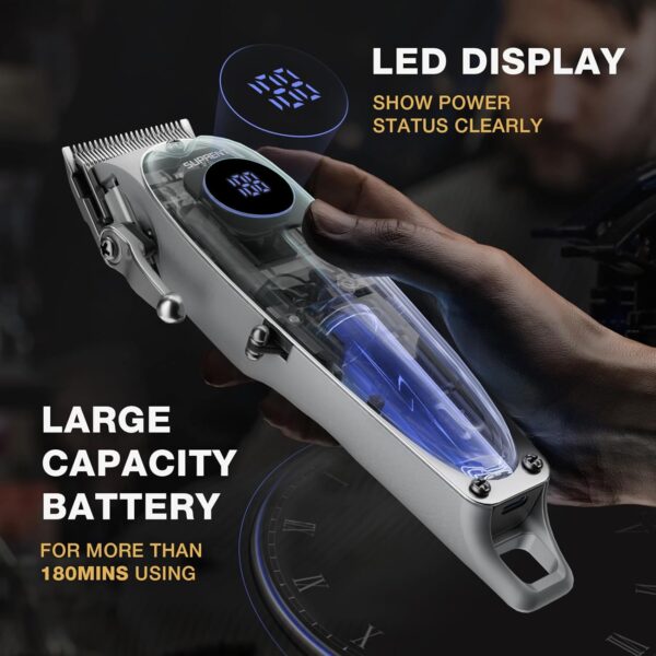 SUPRENT Professional Rechargeable Hair Clipper-Hair Clippers for Men, Cordless Hair Cutting Kit with LED Display (Silver)