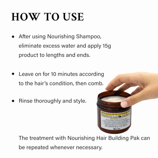 Davines Naturaltech NOURISHING Hair Building Pack, Restructure The Hair Shaft While Adding Shine And Body, 8.81 oz.