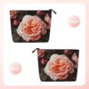 Linen Makeup Bag For Women, Waterproof Travel Cosmetic Organizer Lightweight Zipper Travel Toiletry Bag Organizer Rose Flower Makeup Brushes Storage Bag