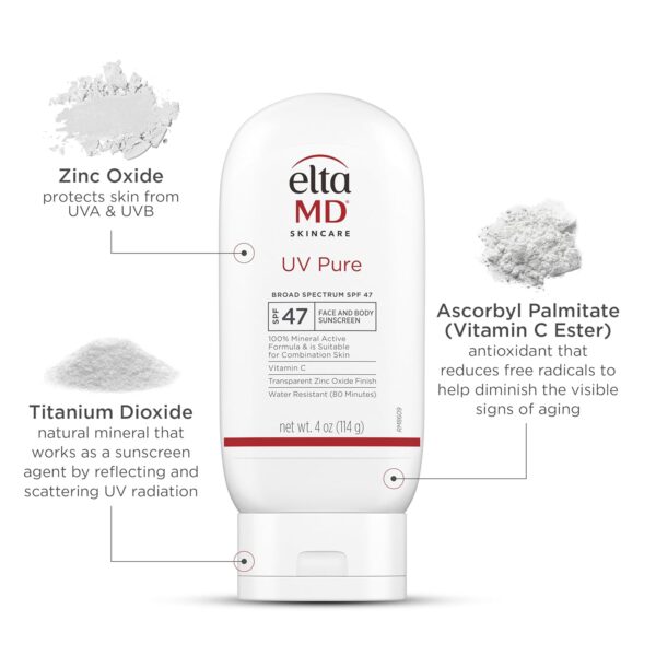 EltaMD UV Pure Face and Body Sunscreen, SPF 47 Mineral Sunscreen for Kids and Adults, Water Resistant Up to 80 Minutes, Oil Free Zinc Oxide Formula