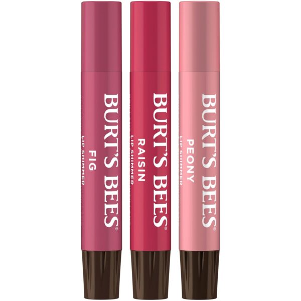 Burt's Bees Lip Shimmer Nude Collection, Tinted Lip Balm Stick, Moisturizing for All Day Hydration with Natural Glowy Pigmented Finish & Buildable Color, 3 Warm Shades; Value Pack, 3 Tubes x 0.09 Oz
