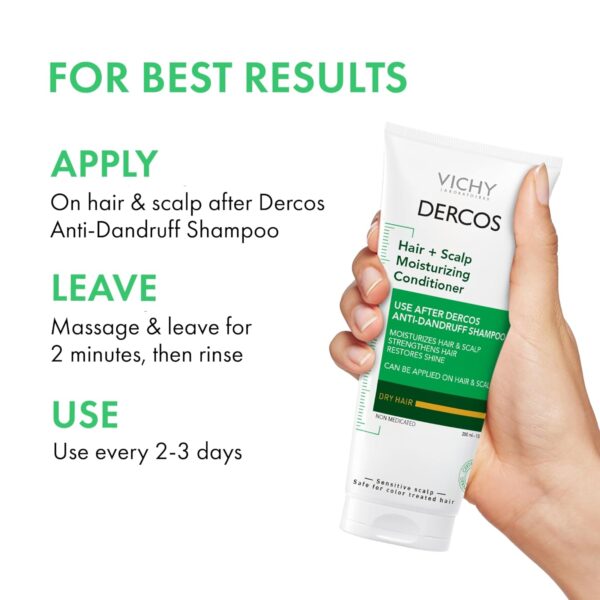 Dercos Hair & Scalp Moisturizing Conditioner, Formulated With Glycerin, Niacinamide + Hyaluronic Acid, Hair Conditioner & Scalp Moisturizer, Strengthens, Post Dandruff Treatment, 6.7 Fl Oz