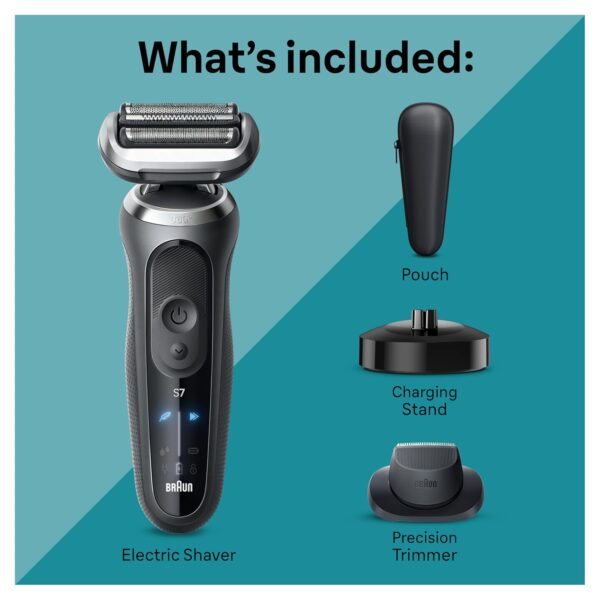 Braun Electric Shaver for Men, Series 7 7127cs, Wet & Dry Shave, Turbo & Gentle Shaving Modes, Waterproof Foil Shaver, Engineered in Germany, with Beard Trimmer, Charging Stand, Space Grey