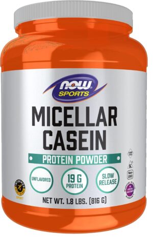 NOW Foods Sports Nutrition, Micellar Casein 19 g, Slow Release, Unflavored Powder, 1.8-Pound