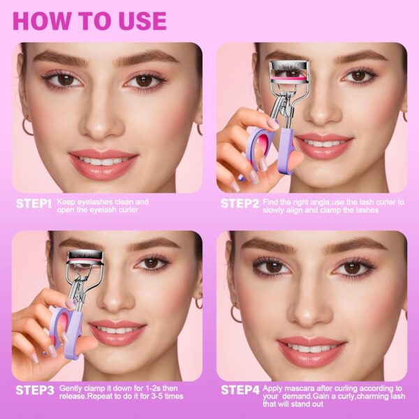 Eye Lash Curler with 6 Replacement Pads, Whalrace Eyelash Curlers Superior Curling Effect, Beautiful and Easy to Identify-Silver Purple Red