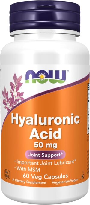 NOW Foods Supplements, Hyaluronic Acid 50 mg with MSM, Joint Support*, 60 Veg Capsules (Pack of 1)