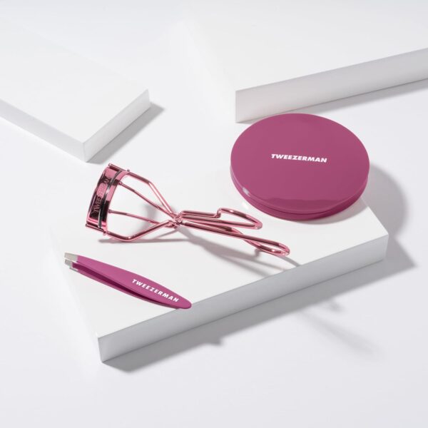 Tweezerman Brow & Grooming Set - Compact Mirror, Slant Tweezer and Travel Tweezerette for Women and Men