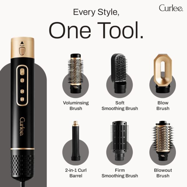 Hair Dryer Brush 1200 Watts 6 in 1 Hair Accessories Blow Dryer Automatic Curling Iron with Storage Box in Black for Curl Enhancing Hair Smoothing Volumizing Styling - by Curlee