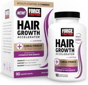 Force Factor Hair Growth Accelerator Capsules, Hair Growth Vitamins for Women & Men with Clinically Proven Lustriva & Biotin to Support Healthy Hair, Reduce Fine Lines & Wrinkles, 90 Capsules