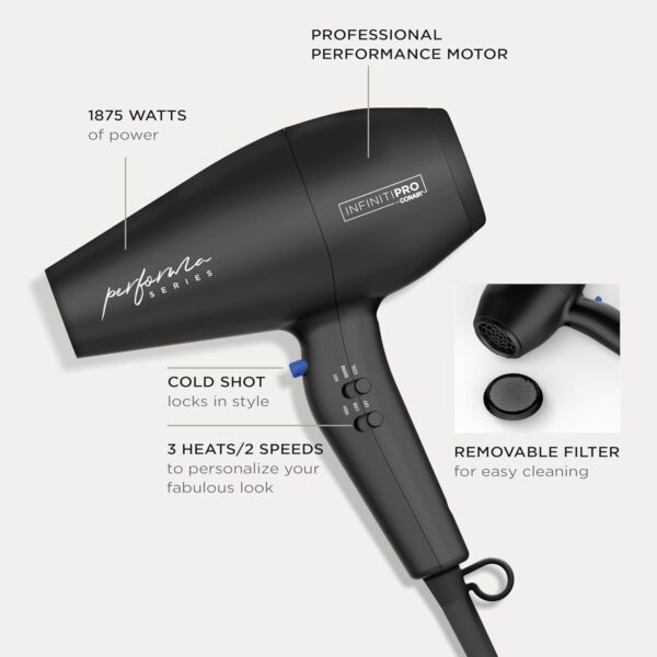 Conair Infiniti Pro Hair Dryer with Diffuser Plus 2 Other Attachments and Drawstring Storage Bag | Performa Series Hair Dryer | Blow Dryer with Professional Performance Motor | Black