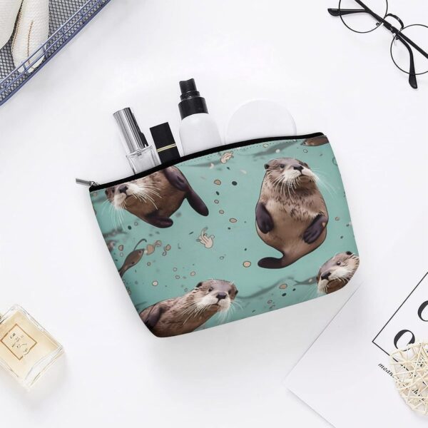 Otters Makeup Bag for Women Portable Travel Toiletry Pouch, PU Leather Cosmetic Bag with Zipper
