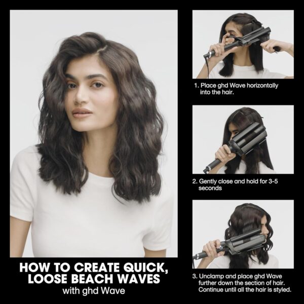 GHD Wave Triple Barrel Hair Waver, Black, Professional Ceramic Styling Tool for Beach Waves, 1.3 Inch Barrels, 365°F Temperature Control