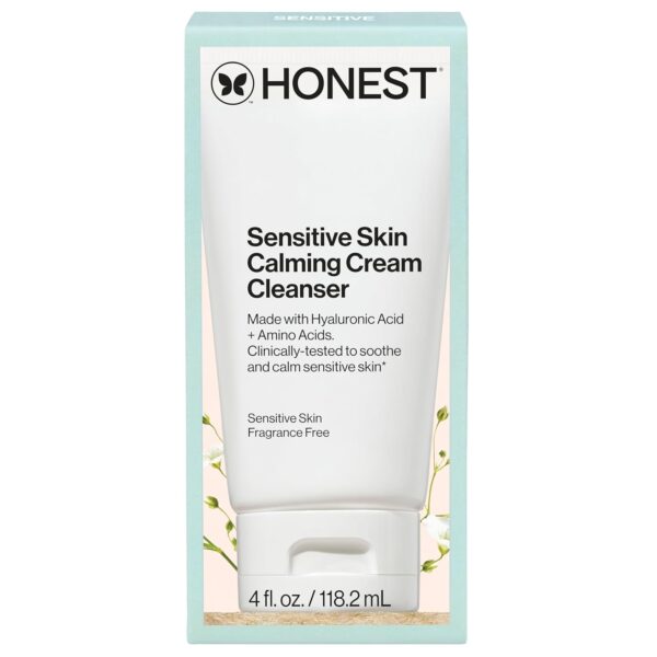 Honest Beauty Sensitive Skin Calming Cream Cleanser | Gently Cleanses, Hydrates, + Calms Skin | Hypoallergenic, Fragrance Free, Vegan | 4 fl oz