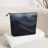 Linen Makeup Bag For Women, Waterproof Travel Cosmetic Organizer Lightweight Zipper Travel Toiletry Bag Organizer Deep Black Waves Makeup Brushes Storage Bag