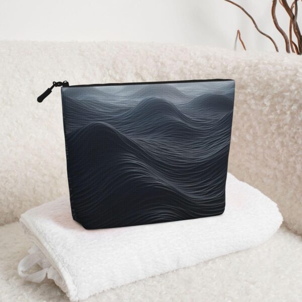 Linen Makeup Bag For Women, Waterproof Travel Cosmetic Organizer Lightweight Zipper Travel Toiletry Bag Organizer Deep Black Waves Makeup Brushes Storage Bag