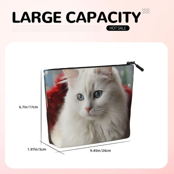 Linen Makeup Bag For Women, Waterproof Travel Cosmetic Organizer Lightweight Zipper Travel Toiletry Bag Organizer Cute White Cat Makeup Brushes Storage Bag