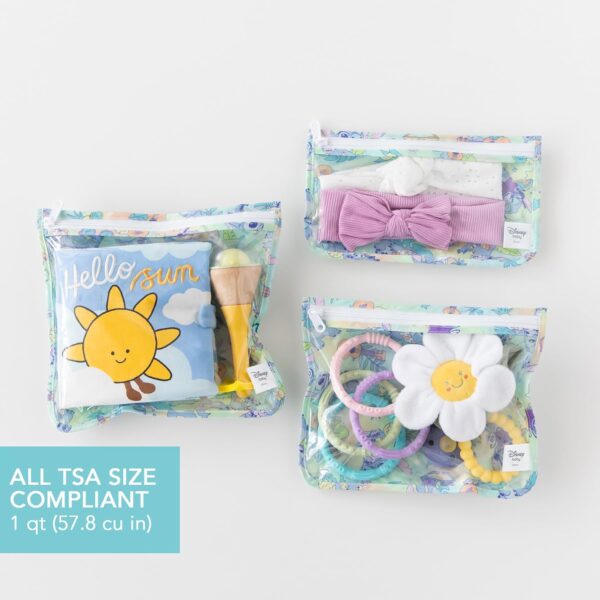 Bumkins Disney Travel Bag, Toiletry, TSA Approved Pouch, Zip Bag, Quart Size Airline Compliant, Clear-Sided, Baby, Diaper Bag Organization, Makeup, Accessories, Packing, Set of 3 Sizes, Aloha Stitch