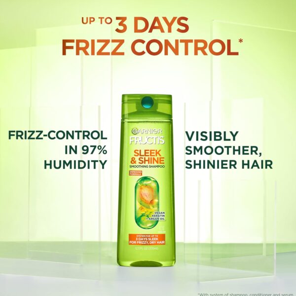 Garnier Fructis Sleek & Shine Shampoo, Conditioner + Anti-Frizz Serum Set for Frizzy, Dry Hair, Argan Oil (3 Items), 1 Kit (Packaging May Vary)