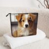 Linen Makeup Bag For Women, Waterproof Travel Cosmetic Organizer Lightweight Zipper Travel Toiletry Bag Organizer Cute Puppy Dog Makeup Brushes Storage Bag